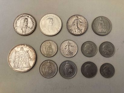 null Lot of Swiss and French silver and metal coins