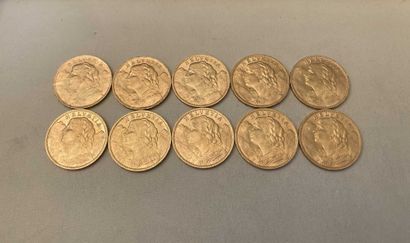 null 10 pieces of 20 Swiss francs (Worn)