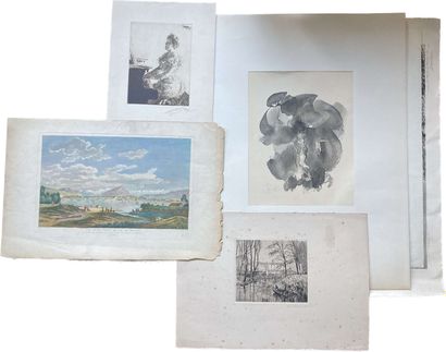 null Lot of lithographs and, reproductions and engravings of landscape and characters,...