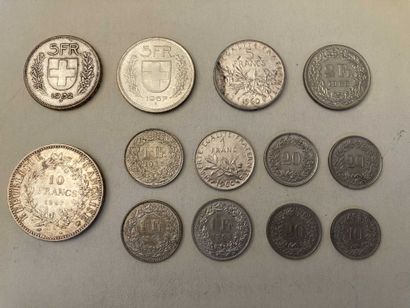 null Lot of Swiss and French silver and metal coins