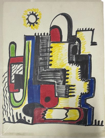 null In the taste of Fernand LEGER
Abstract composition with buildings.
Mixed media...