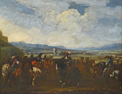 null 17 Pandolfo RESCHI (1634-1696), attribué à Cavaliers et trompette Toile (agrandie...
