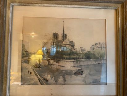 null Franz HERBELOT (XXe siècle)
Vue de Notre-Dame
Aquarelle sur papier signée en...