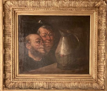 null SCHOOL IN THE GOUT OF THE XVIIth
The merry drinkers 
Oil on canvas. 
Monogrammed...