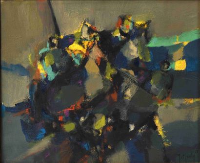 null Marcel MOULY (1918-2008) The lancers 1962 Oil on canvas. Signed lower right...
