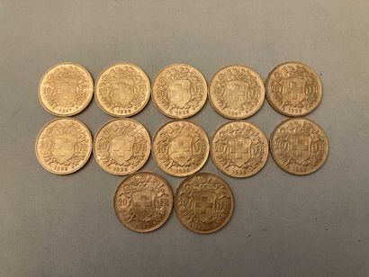 null 12 pieces of 20 Swiss francs (Worn)