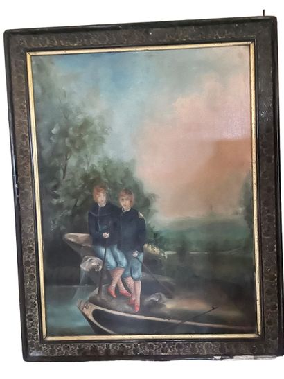 null XXth CENTURY SCHOOL
Children on a river bank, 1890.
Oil on canvas.
Signed G....