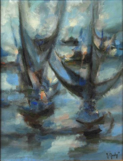 null Marcel MOULY (1918-2008) Boats Oil on canvas. Signed lower right and dated 66....