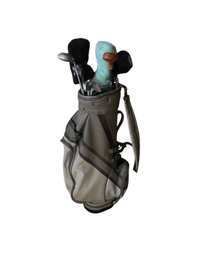 null LYNX leather golf bag and clubs.