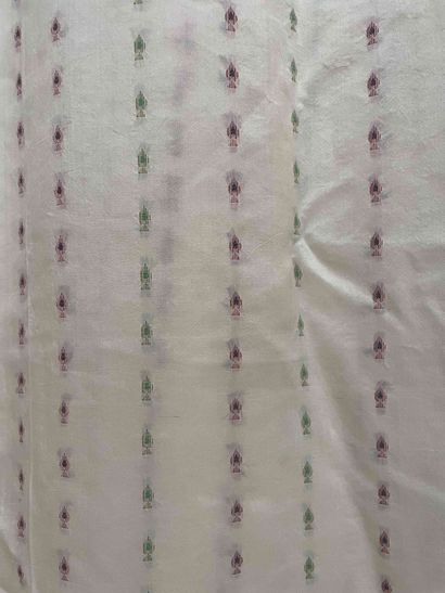 null Pair of curtains in raw silk, embroidered with green, red and blue spikes, finishing...