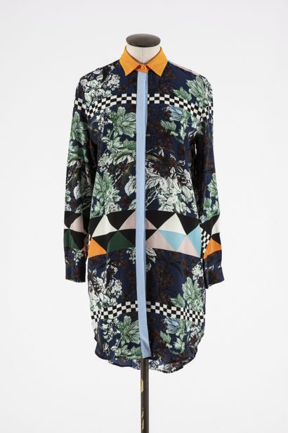 null MSGM - HELMUT : Lot including : a long silk shirt with foliage and geometrical...