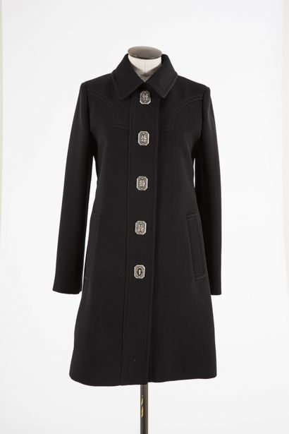 null GUCCI: Black polyester coat with silver metal rivets, stitching on the shoulders,...