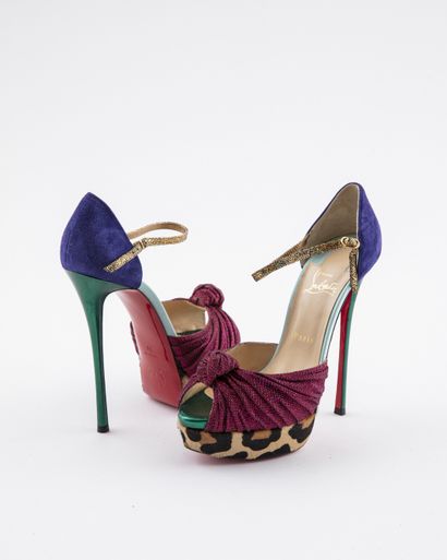 null Christian LOUBOUTIN : Sandales à plateforme en cuir et daim multicolores, empeigne...