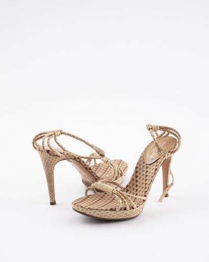 null SERGIO ROSSI - JIMMY CHOO: Two pairs of open-toed sandals in beige reptile leather,...