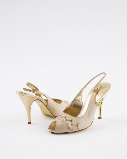 null ESCADA: 2 Pairs of pumps one in white leather embellished with black pearls,...