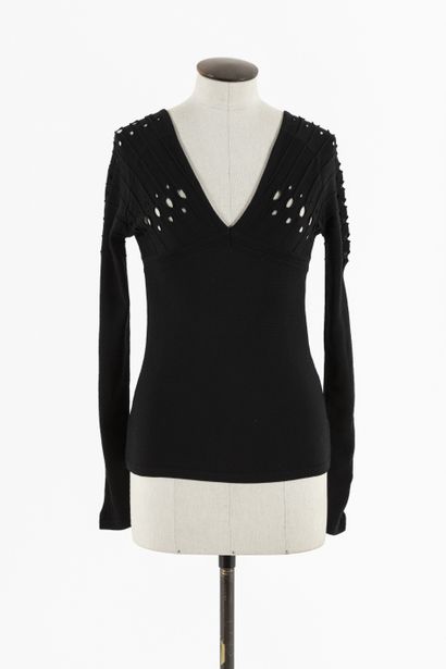 null VERSACE: Set of two sweaters, one in black openwork wool, V-neck, long sleeves,...