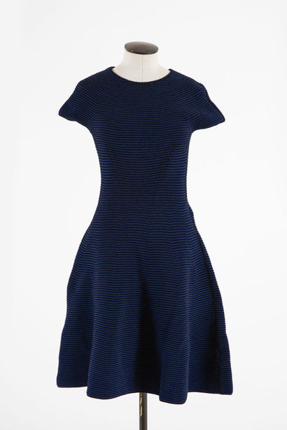 ESCADA: Alternating blue and black wool dress,...