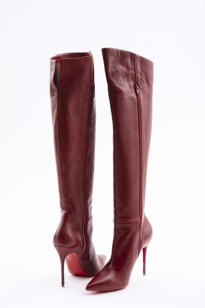 null Christian LOUBOUTIN: Red leather boots, leather interior, zipper closure all...