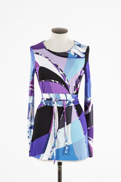 null EMILIO PUCCI: Viscose tunic with blue, turquoise, black and white geometric...