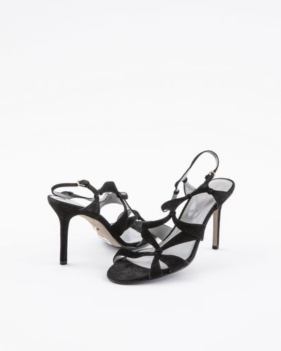 null JIMMY CHOO - SERGIO ROSSI: Black patent leather open-toed pumps with wide strap...