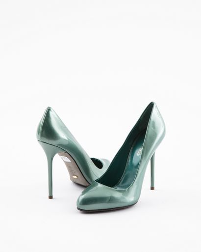 null VERSACE: Lagoon leather pumps with open toe and draped effect on the vamp Size...