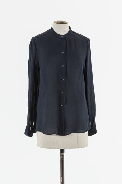 null MASSIMO DUTTI - CAROLINE BISS: Navy blue viscose shirt, single collar, single...