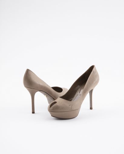 null SERGIO ROSSI : Platform pumps with open toe in beige patent leather S.38 Heel...
