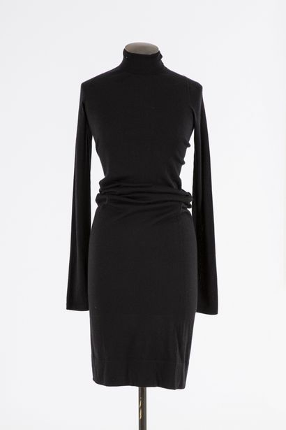 null AGNONA : Black silk and cashmere long dress, turtleneck, long sleeves. T.1