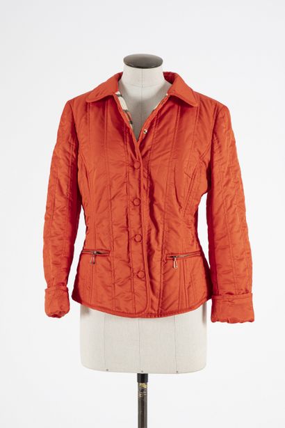 null ESCADA: Small short jacket in orange polyester, plaid interior, single breasted...