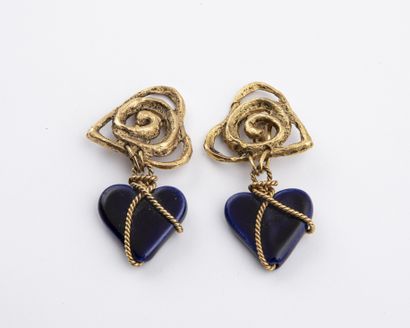 null CAROLE SAINT GERMES Paris: Pair of brushed metal ear clips holding a midnight...