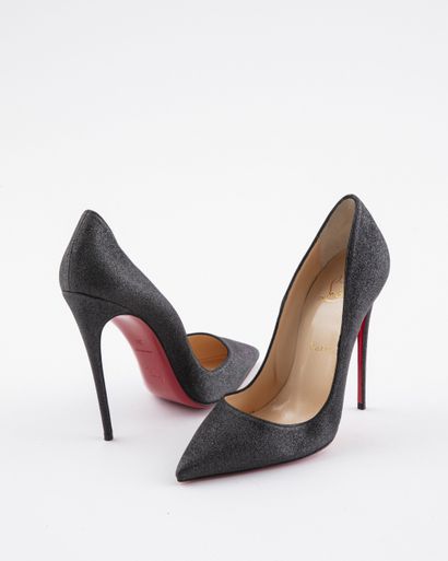 null Christian LOUBOUTIN Pigalle model: Leather and black satin glitter pumps. S....