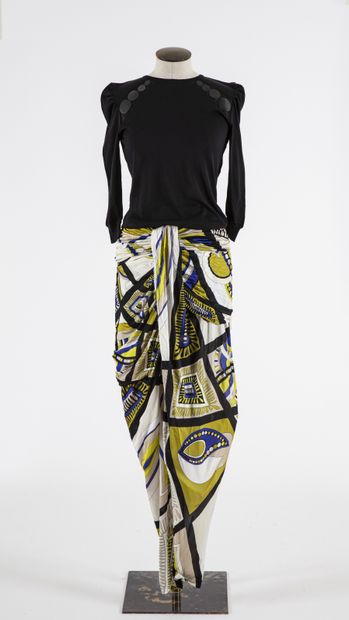 null EMILIO PUCCI: white viscose sarouel with stylized blue-green-white and beige...