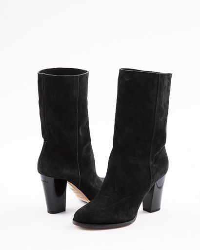 null JIMMY CHOO: Black suede high boots, slip on T. 37,5- Ht. Heel: 9 cm Good co...