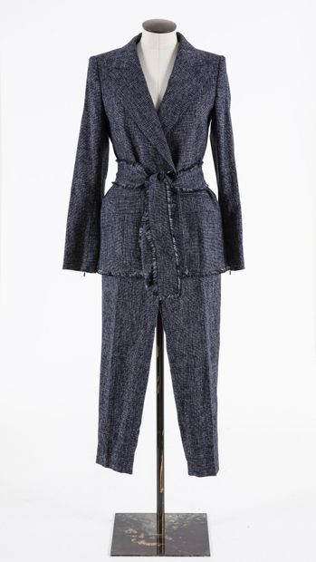 null ESCADA: Navy blue and white wool and viscose trouser suit including a jacket...