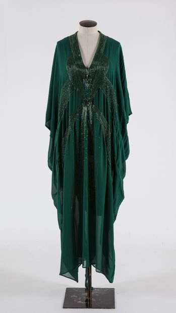 null ROBERTO CAVALLI: Emerald green silk caftan dress, V-neckline embellished with...