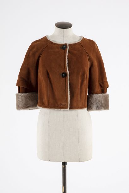 null ESCADA: Short paletot jacket in red lambskin, beige interior, rounded collar,...