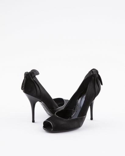 null SERGIO ROSSI Pairs of open-toed pumps, one in black leather and satin and the...
