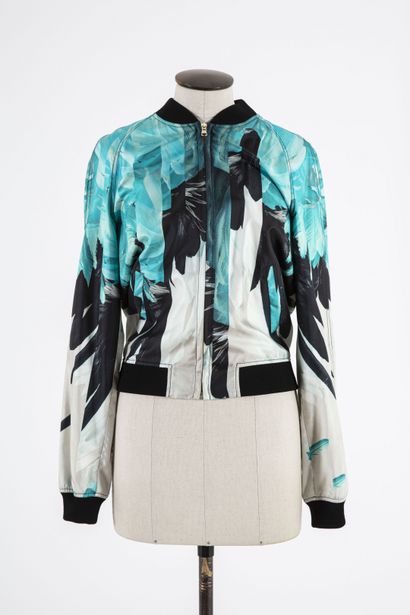 null ROBERTO CAVALLI: Lightweight silk jacket with stylized feather pattern in turquoise...