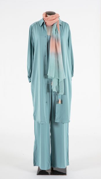 null CAROLINE BISS: Outfit in viscose and turquoise blue hemp, including a pair of...
