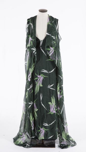 MARNI: Green silk beach dress with pink stylized...