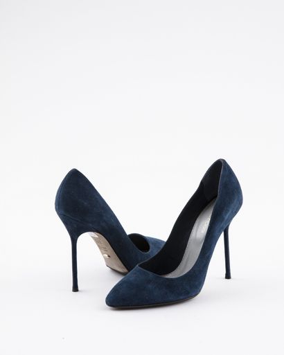 null ESCADA: Open-toed canvas pumps trimmed with leather imitating reptile skin....