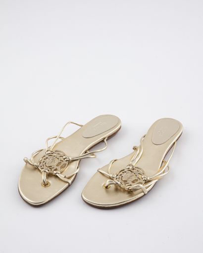 null VERSACE - PRADA: two pairs of golden leather flip-flops S.38 (both resoled,...