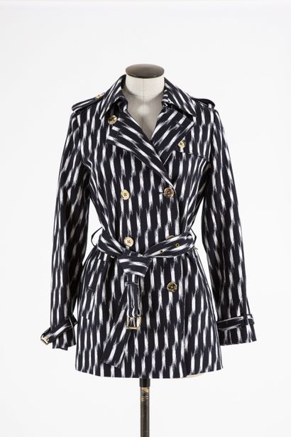 null MICHAEL KORS: black and white acetate trench coat, notched collar, double breasted...