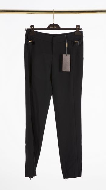 null GUCCI : Lot de deux pantalons droits en polyester noir, T.36