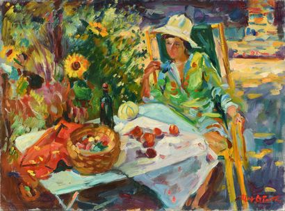 null Max AGOSTINI (1914-1997) Pierrette sitting in the garden of Allauch near the...