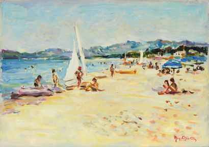 null Max AGOSTINI (1914-1997) La plage, environs de Marseille Huile sur toile. Signée...