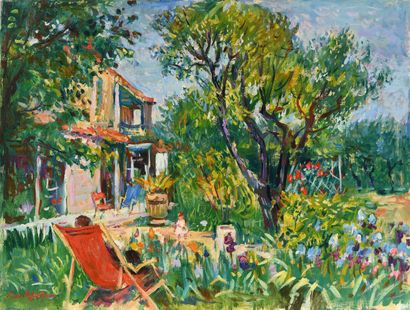 null Max AGOSTINI (1914-1997) La maison à la Treille Huile sur toile. Signée en bas...