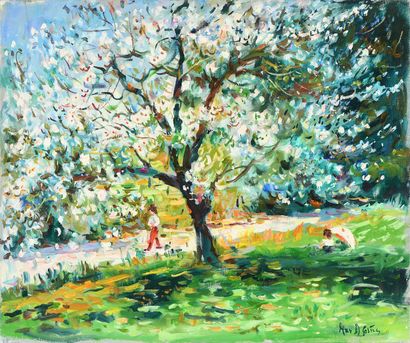 null Max AGOSTINI (1914-1997) The cherry tree in bloom Oil on canvas. Signed lower...
