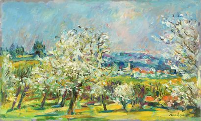 null Max AGOSTINI (1914-1997) Les cerisiers en fleur Huile sur toile. Signée en bas...