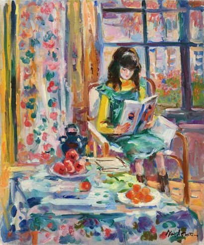 null Max AGOSTINI (1914-1997) Jeune fille à la lecture Huile sur toile. Signée en...